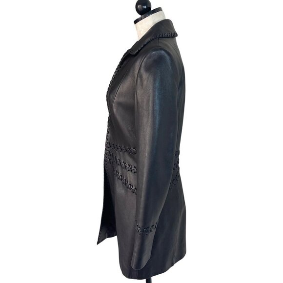 Classiques Entier Womens Jacket Size 6 Black Leather Whip Stitch Lined - Picture 3 of 8